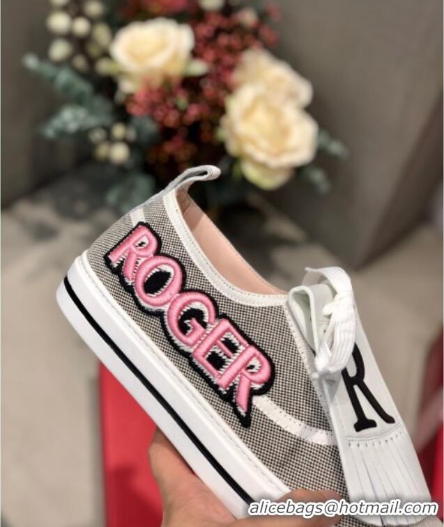 Perfect Roger Vivier Canvas Sneakers with Detachable Tassel Grey 111450