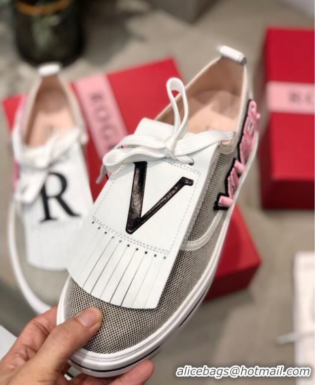 Perfect Roger Vivier Canvas Sneakers with Detachable Tassel Grey 111450