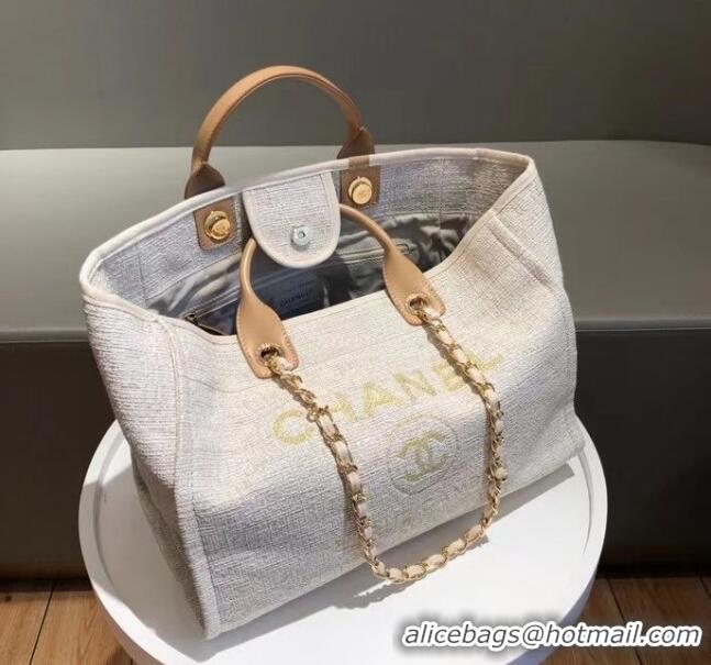 Buy Classic Chanel Deauville Large Shopping Bag A66941 White 2021 04