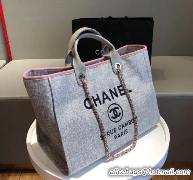 Buy Discount Chanel Deauville Large Shopping Bag A66941 Grey/Pink 2021 06