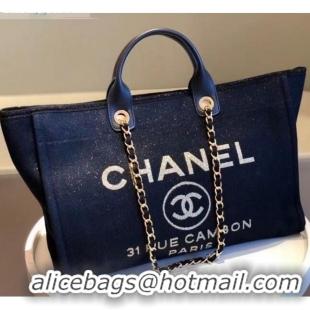 Free Shipping Chanel Deauville Shiny Denim Maxi Shopping Bag A93786 Blue 2021 09