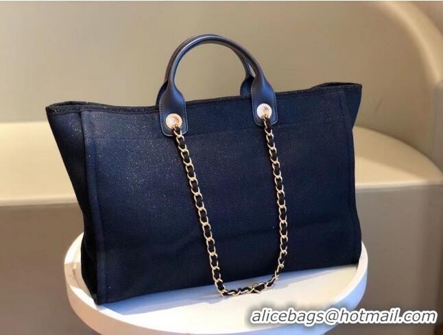 Free Shipping Chanel Deauville Shiny Denim Maxi Shopping Bag A93786 Blue 2021 09