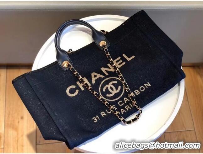 Free Shipping Chanel Deauville Shiny Denim Maxi Shopping Bag A93786 Blue 2021 09