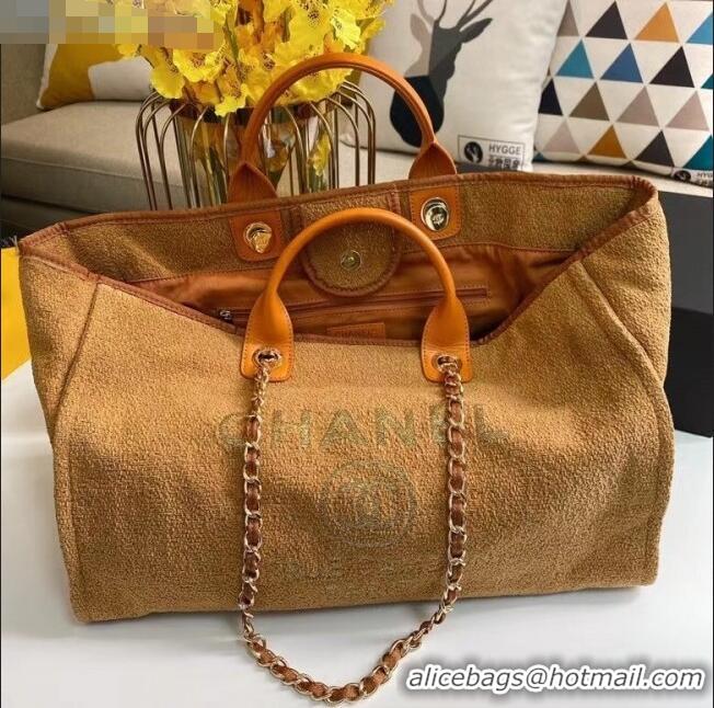 Good Product Chanel Deauville Towel Fabric Maxi Shopping Bag A93786 Clay Brown 2021 11