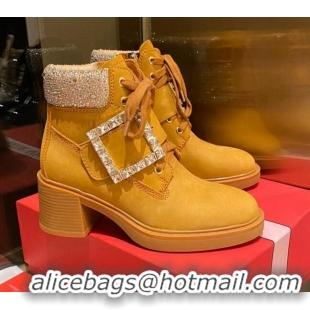 Cheap Price Roger Vivier Patent Leather Short Boots with Buckle Strap Yellow 120277