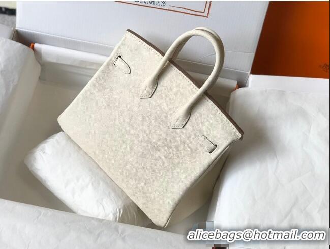 Well Crafted Hermes Birkin Bag 25cm in Epsom Leather Calfskin H025 White/Gold (Half Handmade)