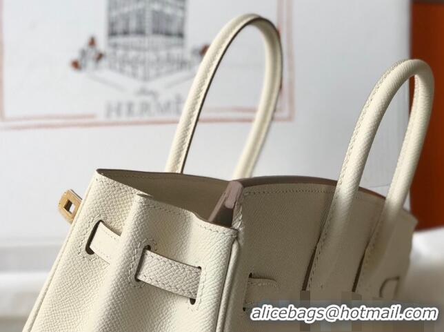 Well Crafted Hermes Birkin Bag 25cm in Epsom Leather Calfskin H025 White/Gold (Half Handmade)