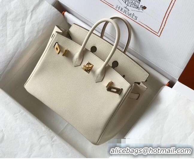 Well Crafted Hermes Birkin Bag 25cm in Epsom Leather Calfskin H025 White/Gold (Half Handmade)