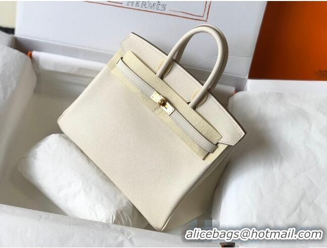 Well Crafted Hermes Birkin Bag 25cm in Epsom Leather Calfskin H025 White/Gold (Half Handmade)