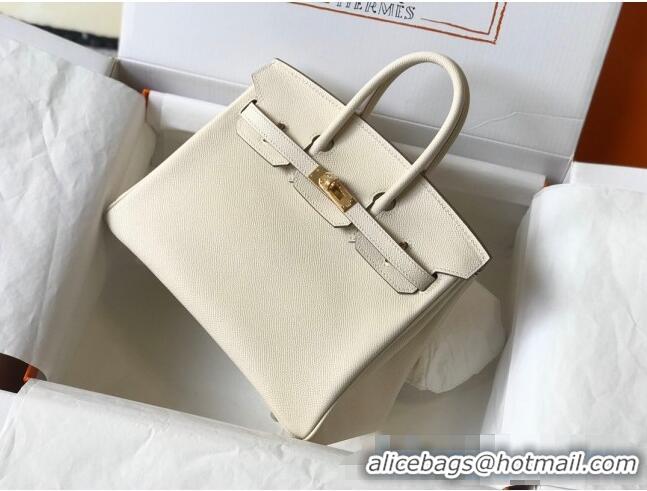 Well Crafted Hermes Birkin Bag 25cm in Epsom Leather Calfskin H025 White/Gold (Half Handmade)