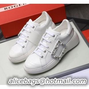 Shop Roger Vivier Crystal Buckle Sneakers White 121818