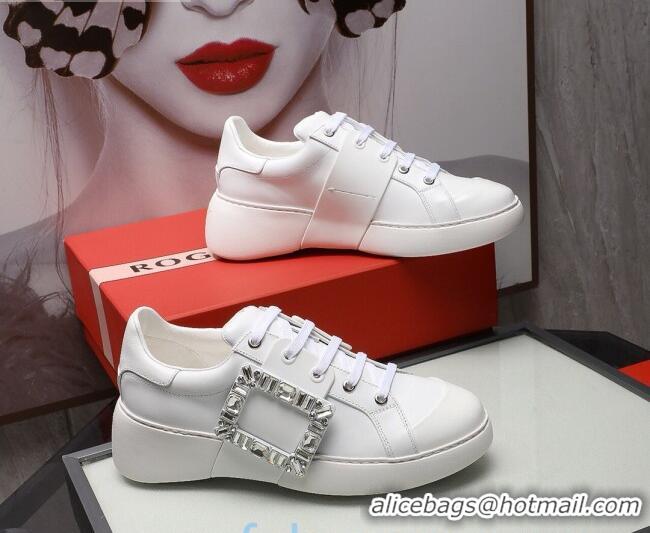 Shop Roger Vivier Crystal Buckle Sneakers White 121818