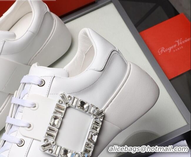 Shop Roger Vivier Crystal Buckle Sneakers White 121818