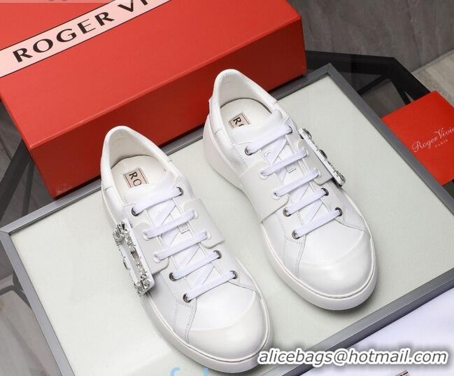 Shop Roger Vivier Crystal Buckle Sneakers White 121818