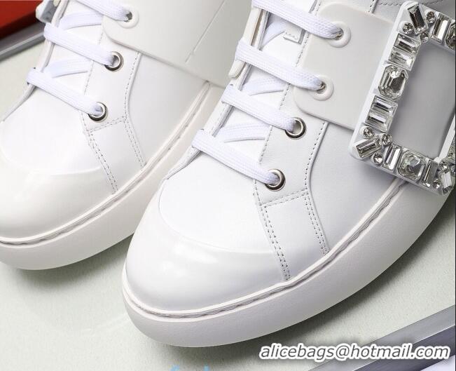 Shop Roger Vivier Crystal Buckle Sneakers White 121818