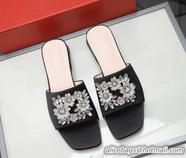 Comfortable Roger Vivier Silk Slide Sandals 3cm Black 030808