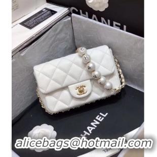 Low Cost Chanel Flap Original Sheepskin Leather mini pearl cross-body bag cf1116 White