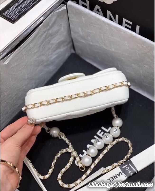 Low Cost Chanel Flap Original Sheepskin Leather mini pearl cross-body bag cf1116 White