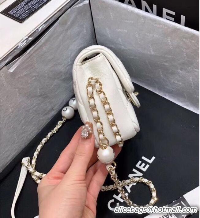 Low Cost Chanel Flap Original Sheepskin Leather mini pearl cross-body bag cf1116 White