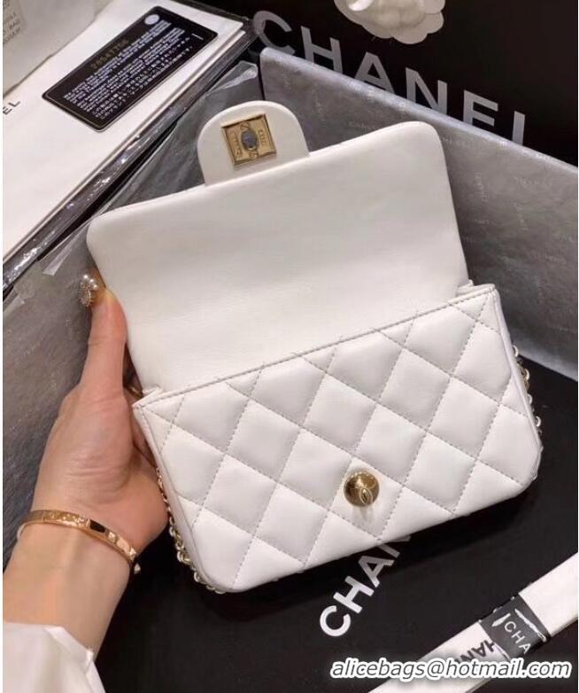 Low Cost Chanel Flap Original Sheepskin Leather mini pearl cross-body bag cf1116 White