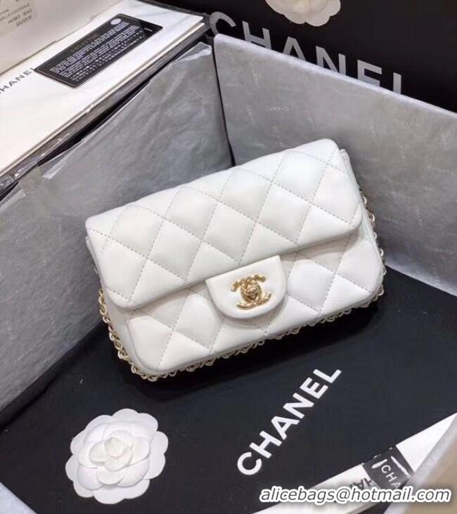 Low Cost Chanel Flap Original Sheepskin Leather mini pearl cross-body bag cf1116 White