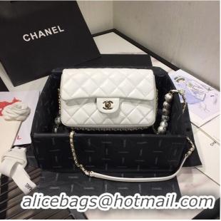 Best Product Chanel Flap Original Sheepskin Leather pearl cross-body bag CF1112 White