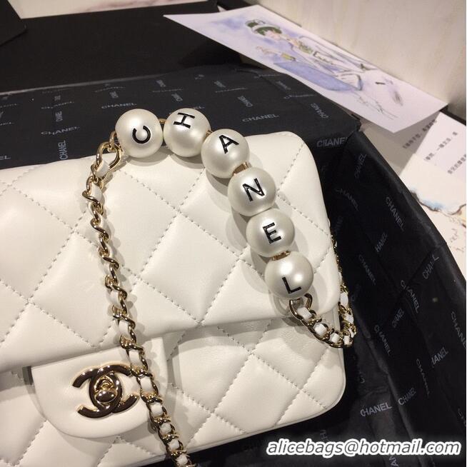 Best Product Chanel Flap Original Sheepskin Leather pearl cross-body bag CF1112 White