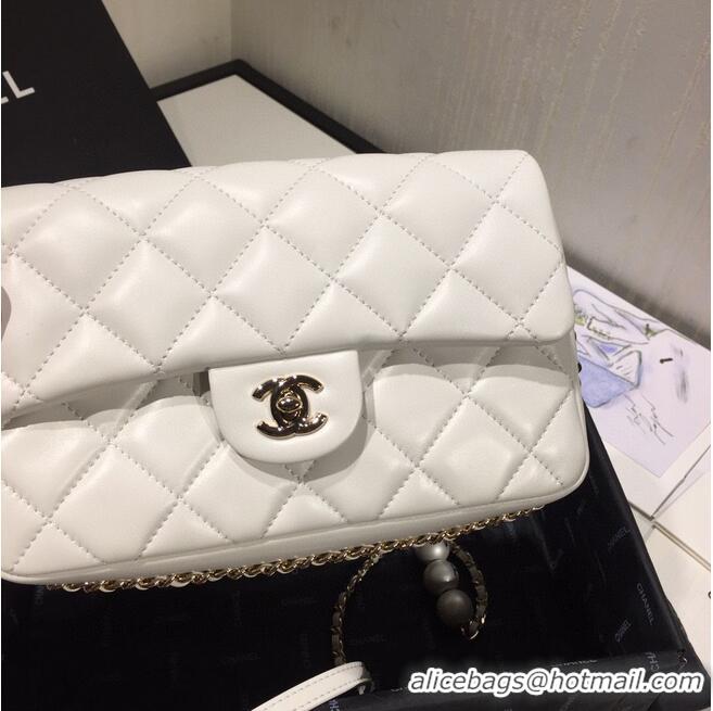 Best Product Chanel Flap Original Sheepskin Leather pearl cross-body bag CF1112 White