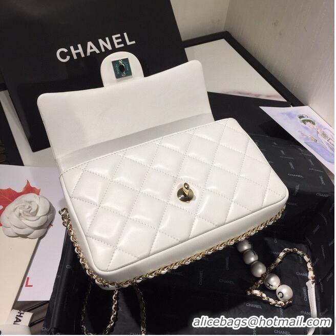 Best Product Chanel Flap Original Sheepskin Leather pearl cross-body bag CF1112 White