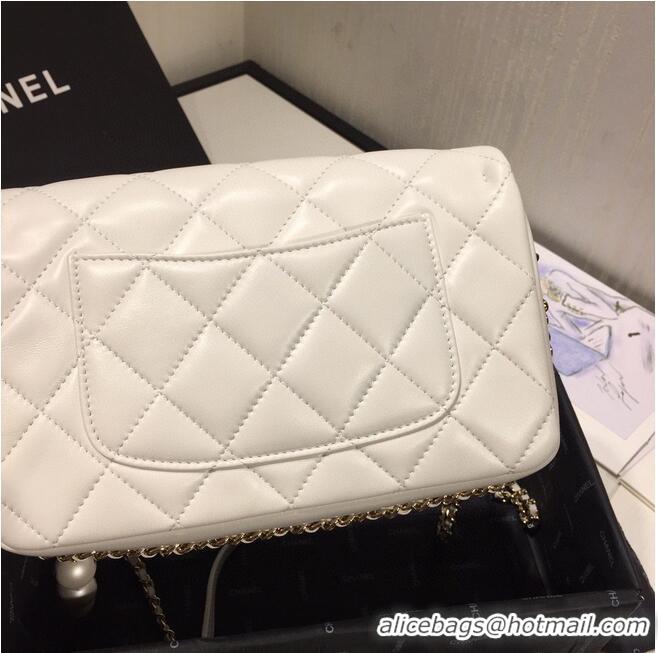 Best Product Chanel Flap Original Sheepskin Leather pearl cross-body bag CF1112 White