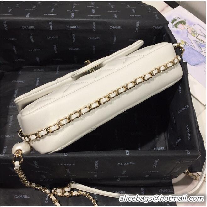 Best Product Chanel Flap Original Sheepskin Leather pearl cross-body bag CF1112 White