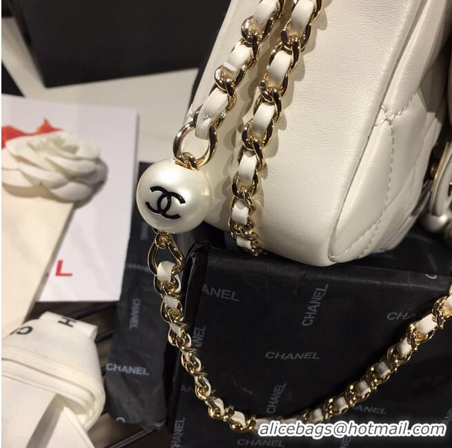 Best Product Chanel Flap Original Sheepskin Leather pearl cross-body bag CF1112 White