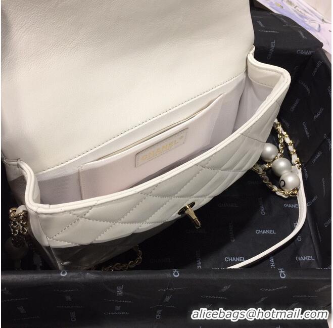 Best Product Chanel Flap Original Sheepskin Leather pearl cross-body bag CF1112 White