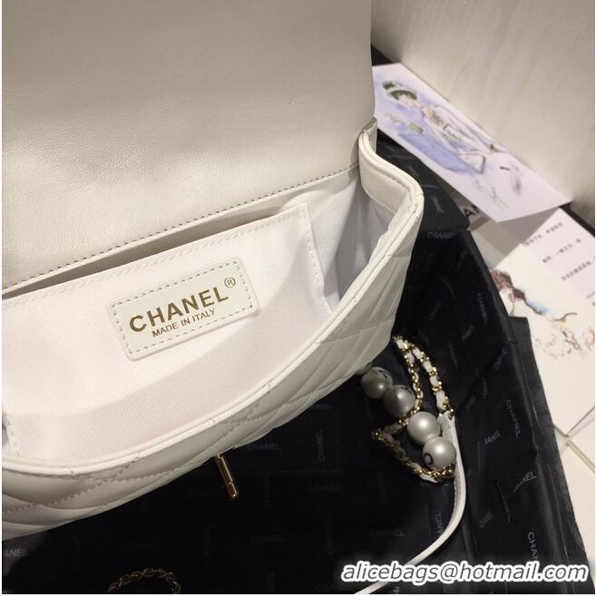 Best Product Chanel Flap Original Sheepskin Leather pearl cross-body bag CF1112 White