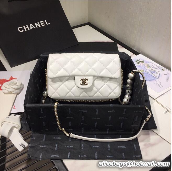 Best Product Chanel Flap Original Sheepskin Leather pearl cross-body bag CF1112 White