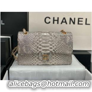 Grade Quality Chanel Classic Handbag Python Leather Silver A01112 Gold Hardware