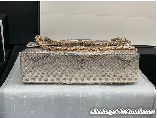 Grade Quality Chanel Classic Handbag Python Leather Silver A01112 Gold Hardware