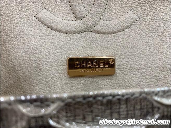 Grade Quality Chanel Classic Handbag Python Leather Silver A01112 Gold Hardware