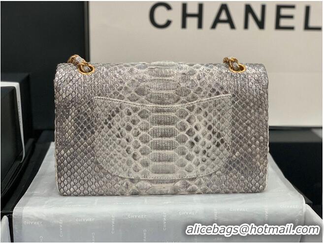 Grade Quality Chanel Classic Handbag Python Leather Silver A01112 Gold Hardware