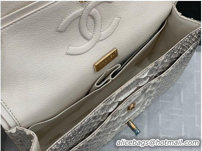 Grade Quality Chanel Classic Handbag Python Leather Silver A01112 Gold Hardware