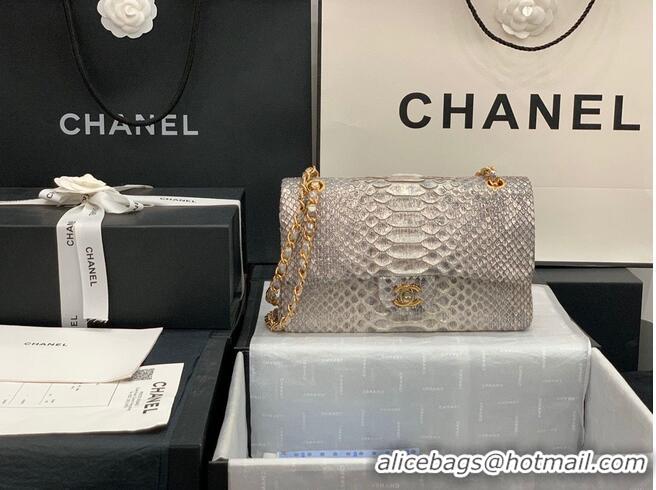 Grade Quality Chanel Classic Handbag Python Leather Silver A01112 Gold Hardware