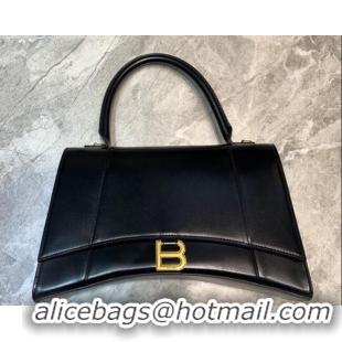 Best Quality Balenciaga Hourglass Large Top Handle Bag in Shiny Box Calfskin B1417 Black/Gold 2020