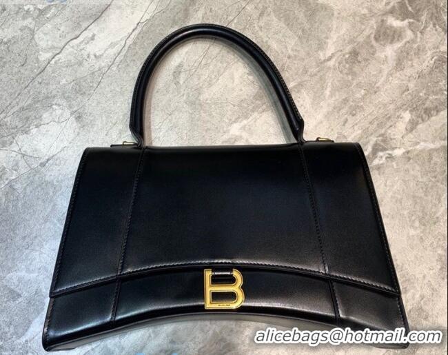 Best Quality Balenciaga Hourglass Large Top Handle Bag in Shiny Box Calfskin B1417 Black/Gold 2020