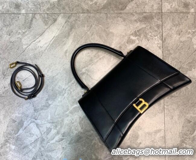 Best Quality Balenciaga Hourglass Large Top Handle Bag in Shiny Box Calfskin B1417 Black/Gold 2020