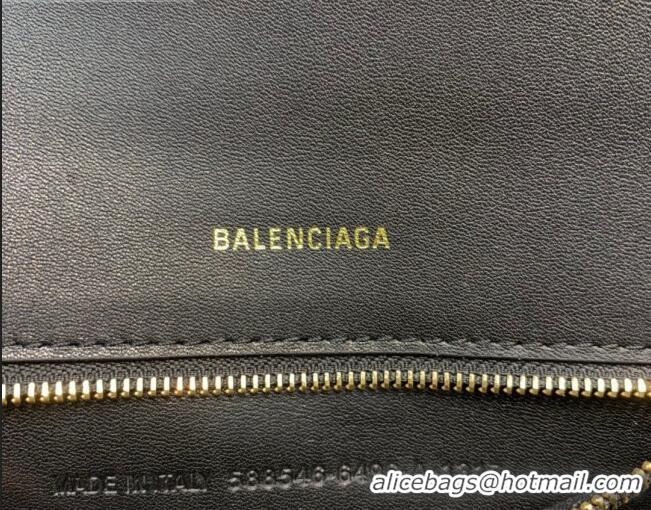 Best Quality Balenciaga Hourglass Large Top Handle Bag in Shiny Box Calfskin B1417 Black/Gold 2020