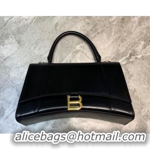 Well Crafted Balenciaga Hourglass Medium Top Handle Bag in Shiny Box Calfskin B1418 Black/Gold 2020