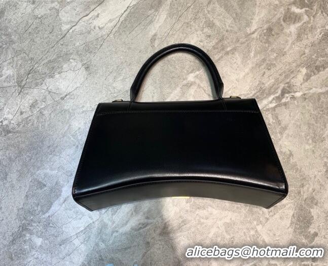 Well Crafted Balenciaga Hourglass Medium Top Handle Bag in Shiny Box Calfskin B1418 Black/Gold 2020