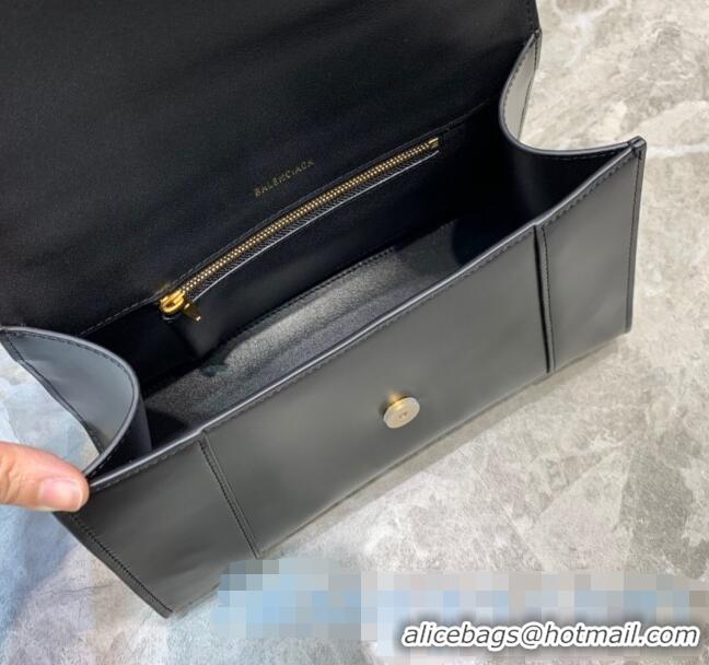 Well Crafted Balenciaga Hourglass Medium Top Handle Bag in Shiny Box Calfskin B1418 Black/Gold 2020