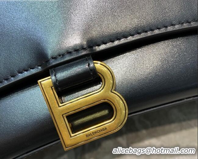 Well Crafted Balenciaga Hourglass Medium Top Handle Bag in Shiny Box Calfskin B1418 Black/Gold 2020