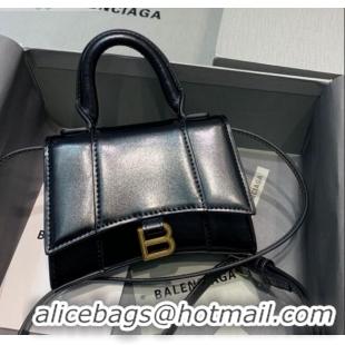 Discount Balenciaga Hourglass Mini Top Handle Bag in Shiny Box Calfskin B1419 Black/Gold 2020